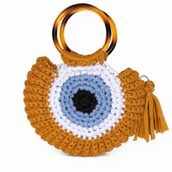 Handbags - Handcrafted Crochet Bag with Tortoise Shell Handle